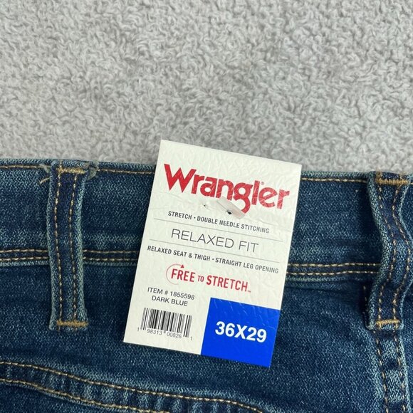 NEW Wrangler Men's 36X29 Relaxed Fit Jeans Dark Blue Cotton & Elastane - Picture 5 of 7